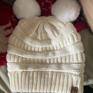 White puff ball hat